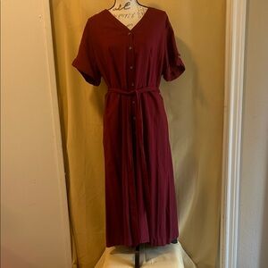 Burgundy Button-Down Dress